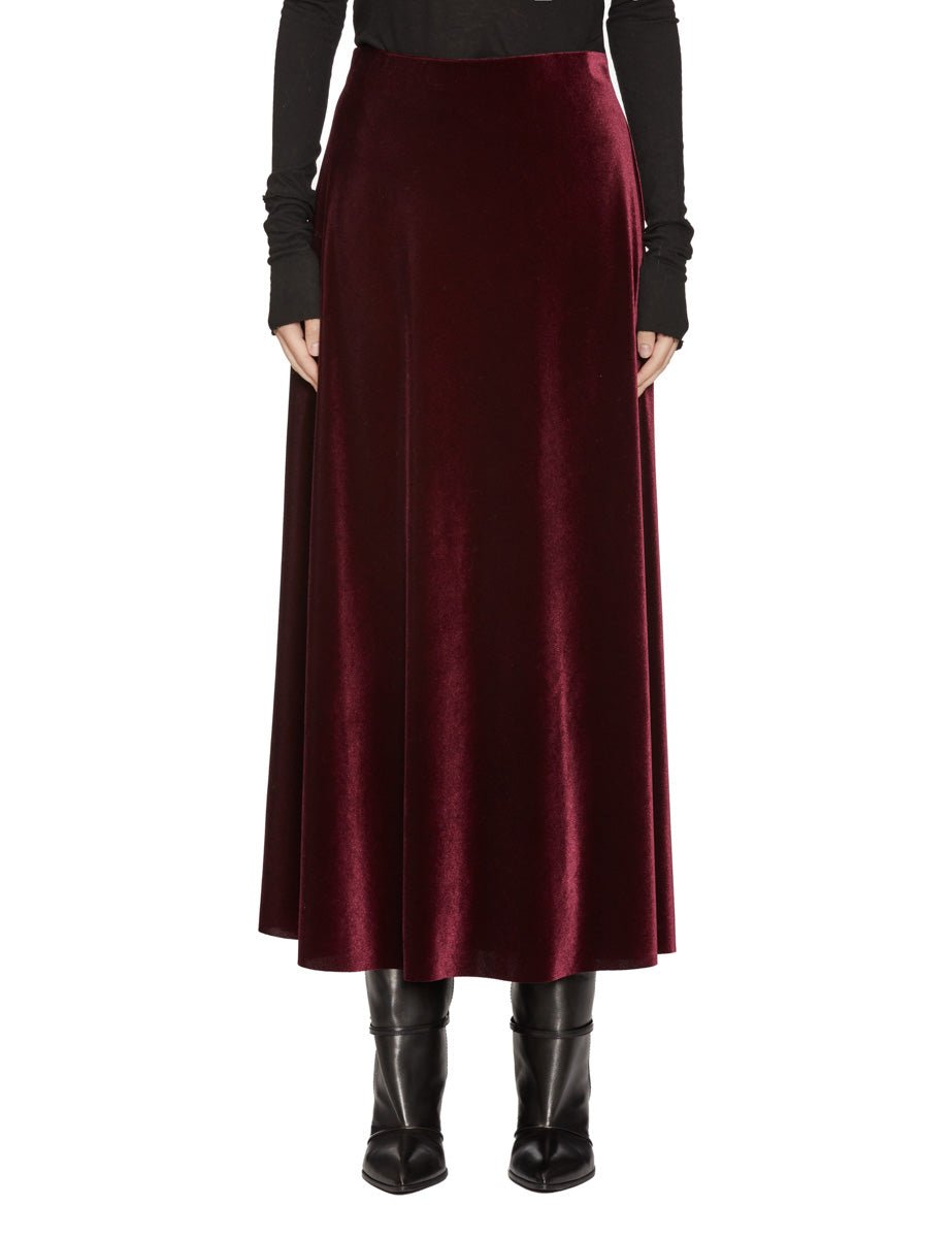 gonna lunga velluto liscio bordeaux - blufrida - gonna