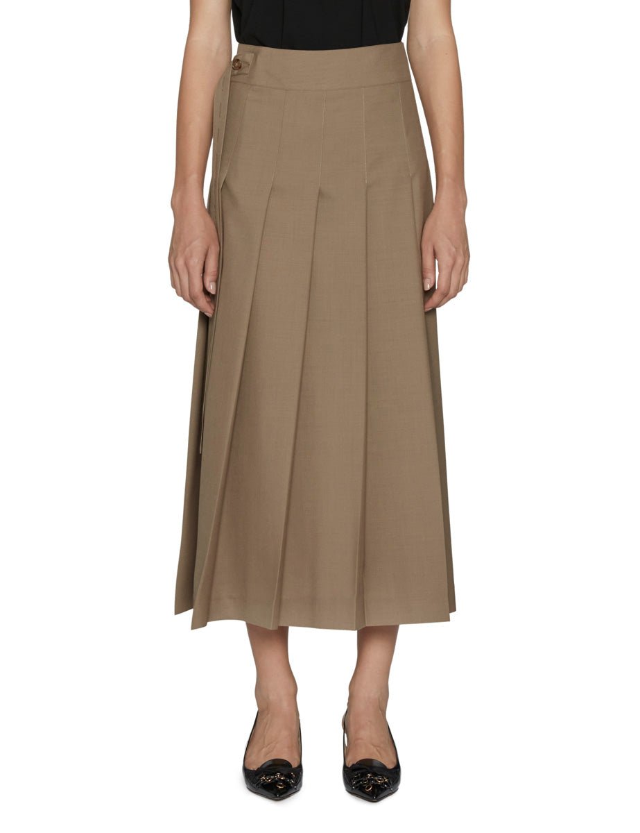 gonna pieghe midi kaki - rohe - gonna