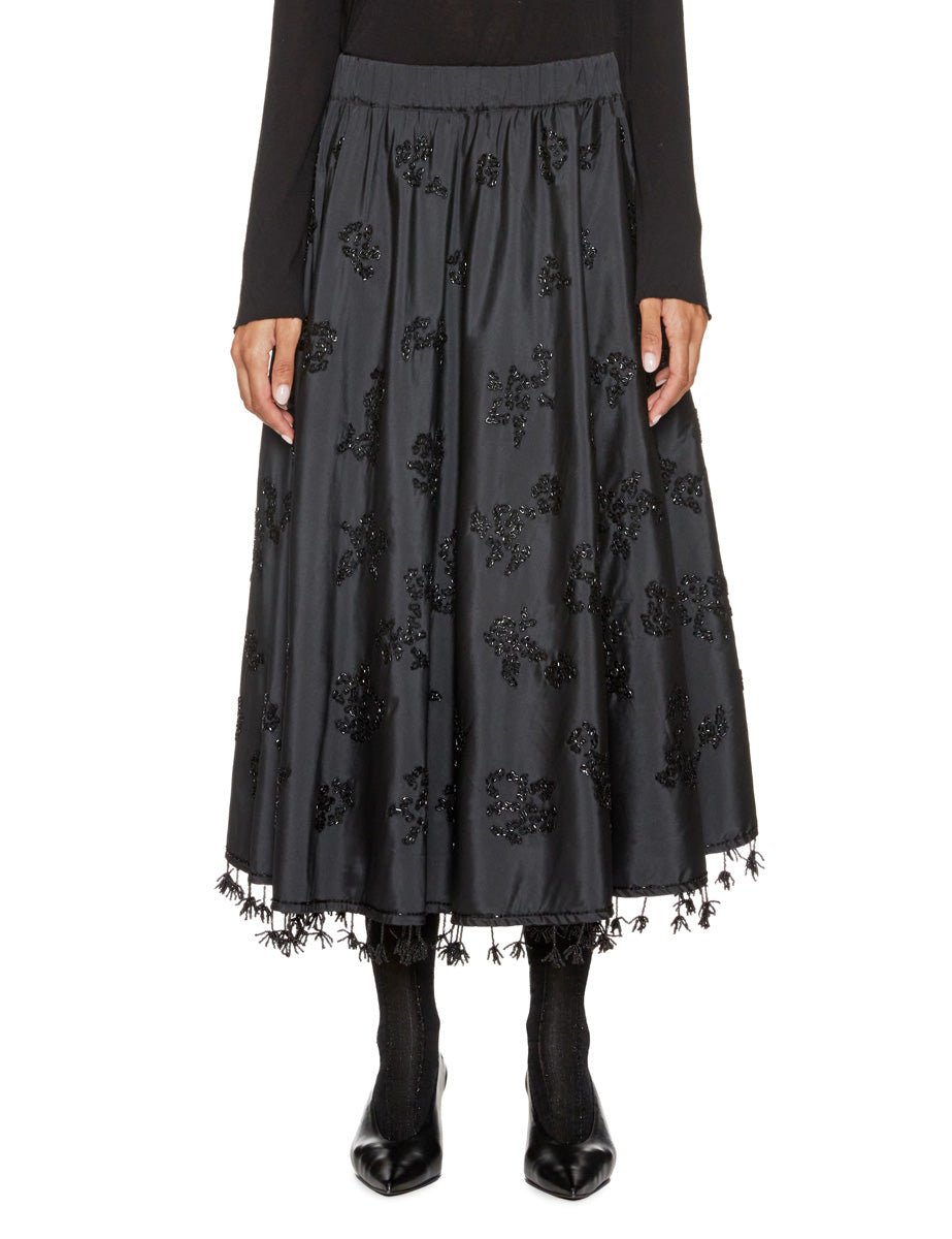 gonna taffeta ricamata mano nero - beatrice b - gonna