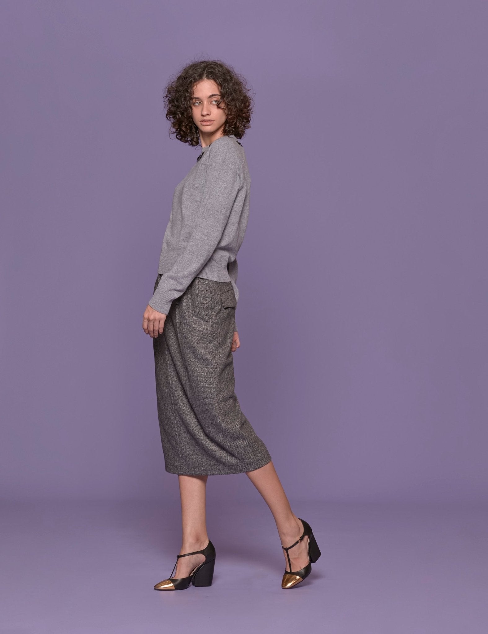gonna tubino spigato grigio - Frida SRL