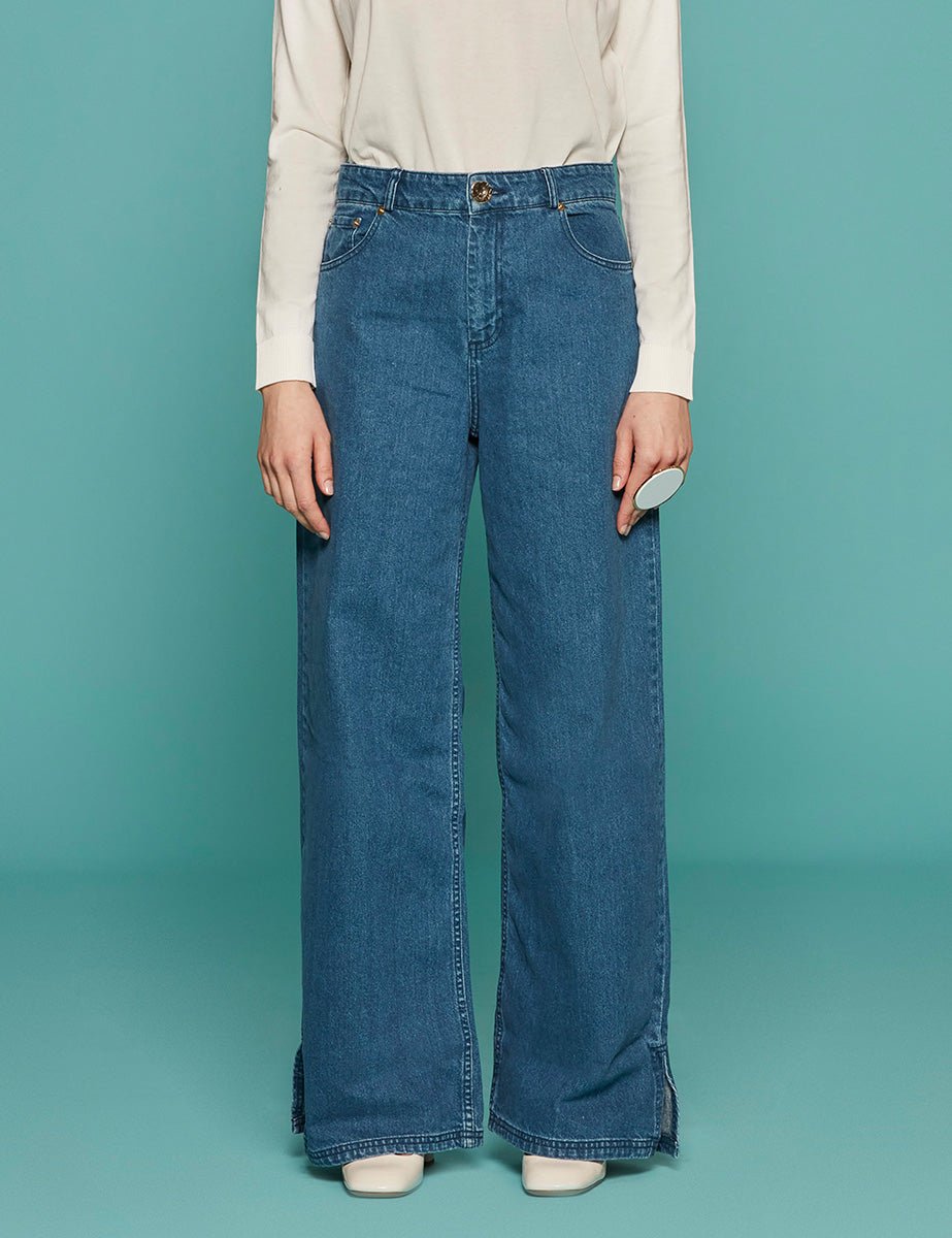 jeans boyfriend bottoni denim mid wash - Frida SRL