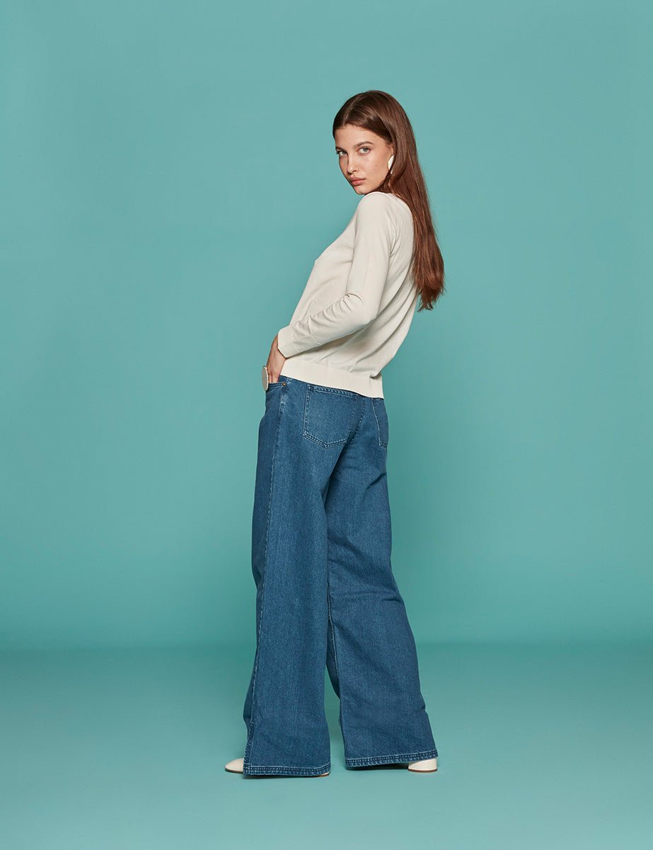 jeans boyfriend bottoni denim mid wash - Frida SRL