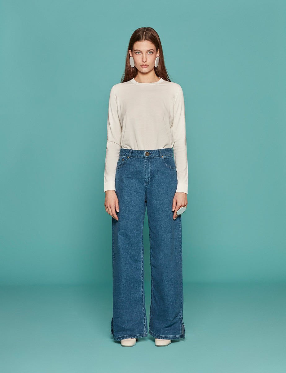jeans boyfriend bottoni denim mid wash - Frida SRL