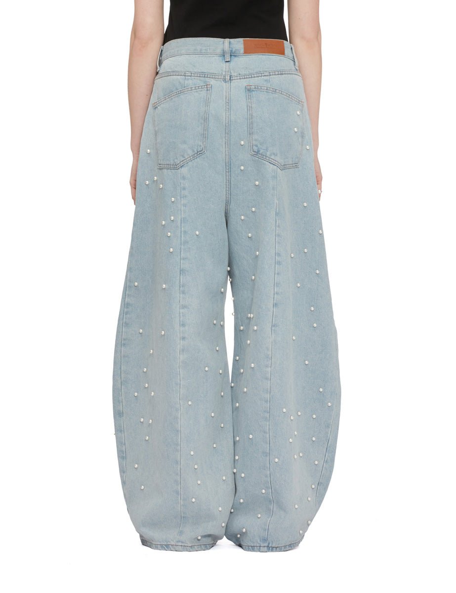 jeans pearl embellished balloon sky blue - Frida SRL