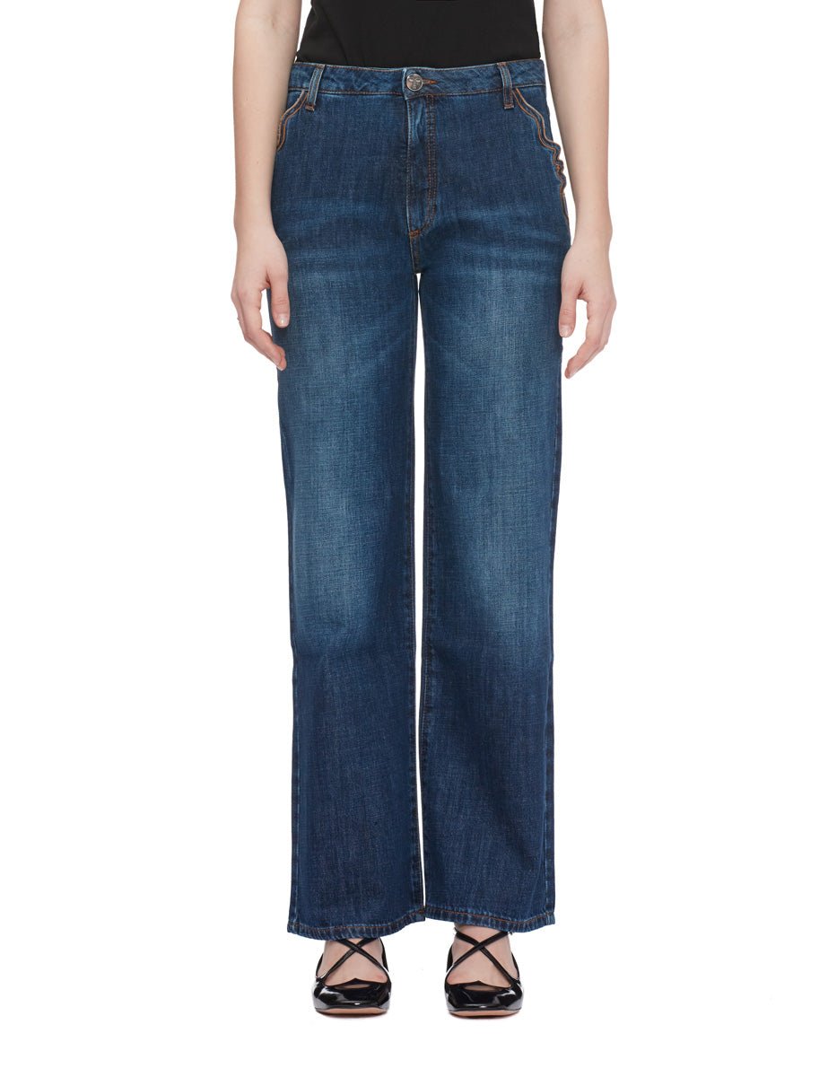 jeans regular tasca ricamo blu - vivetta - jeans