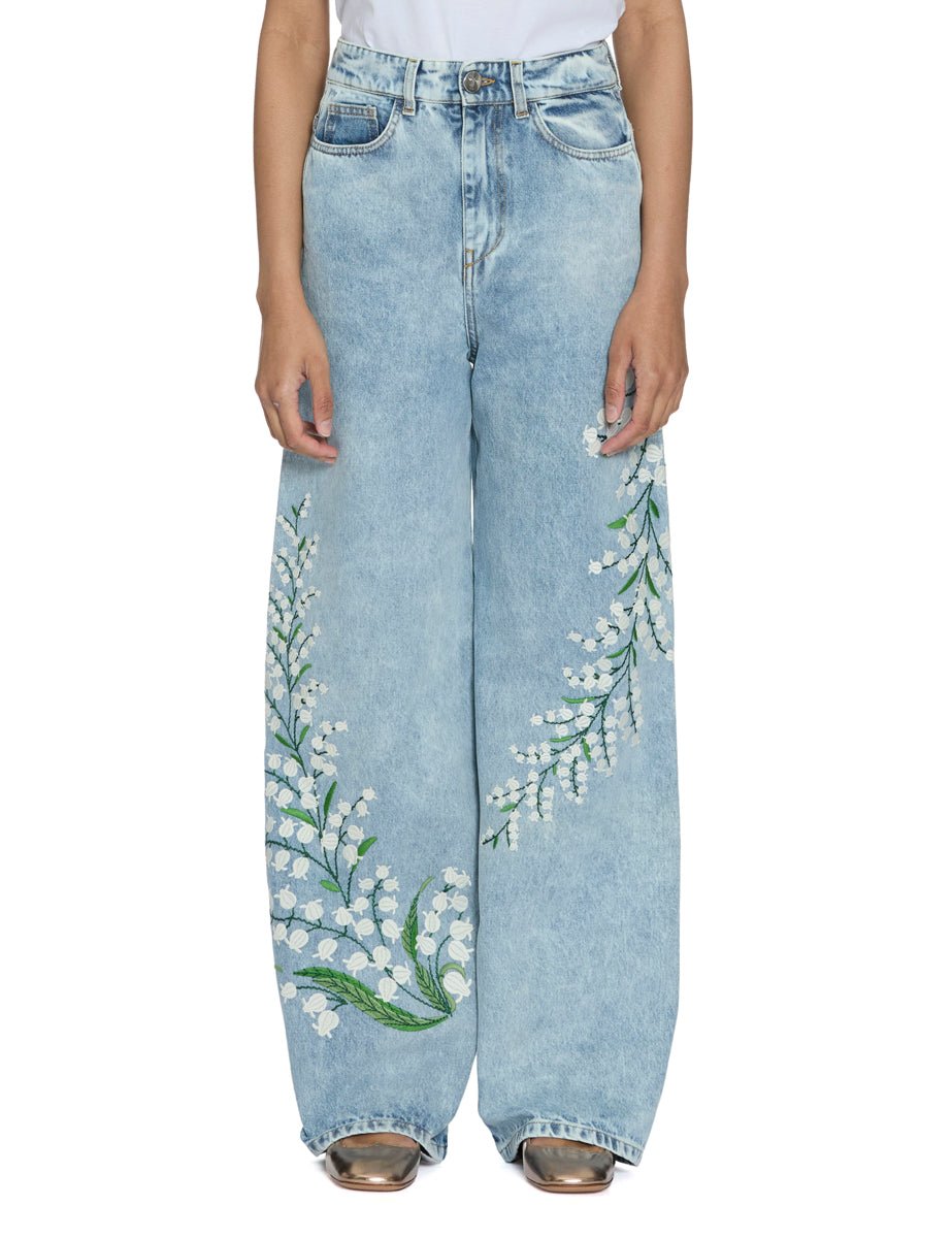 jeans ricamo floreale blu denim - Frida SRL