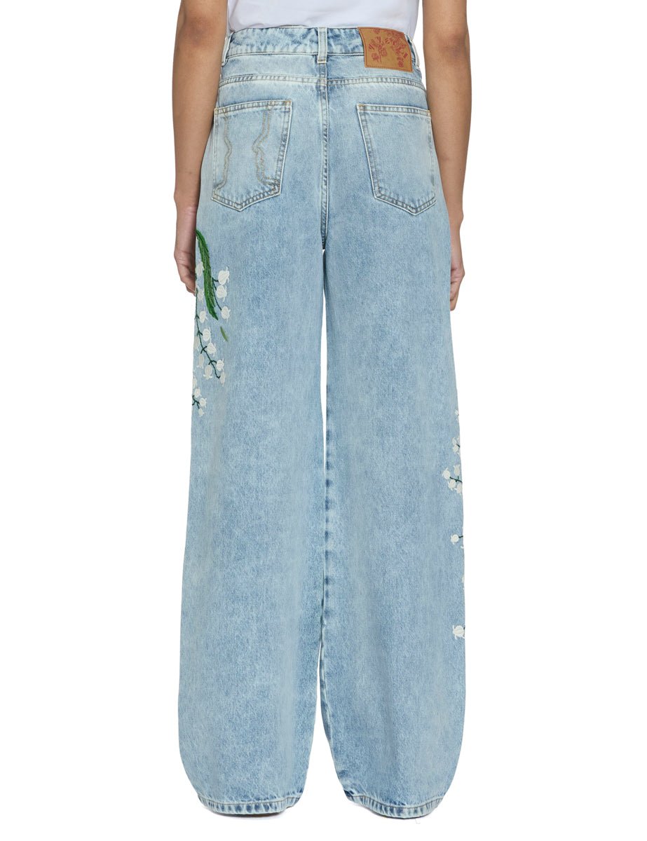 jeans ricamo floreale blu denim - Frida SRL