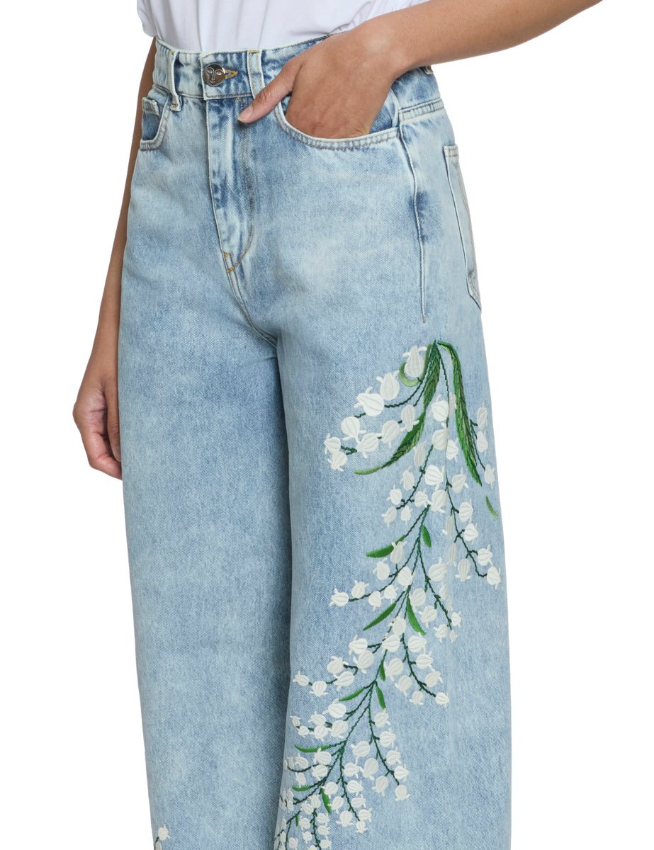 jeans ricamo floreale blu denim - Frida SRL