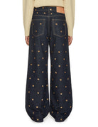 jeans the willow gamba larga ricami paillettes blu scuro - ulla johnson - jeans