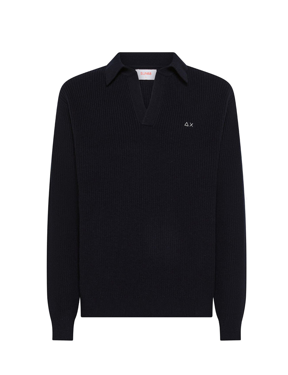 maglia collo polo costa inglese blu navy - sun68 - pullover