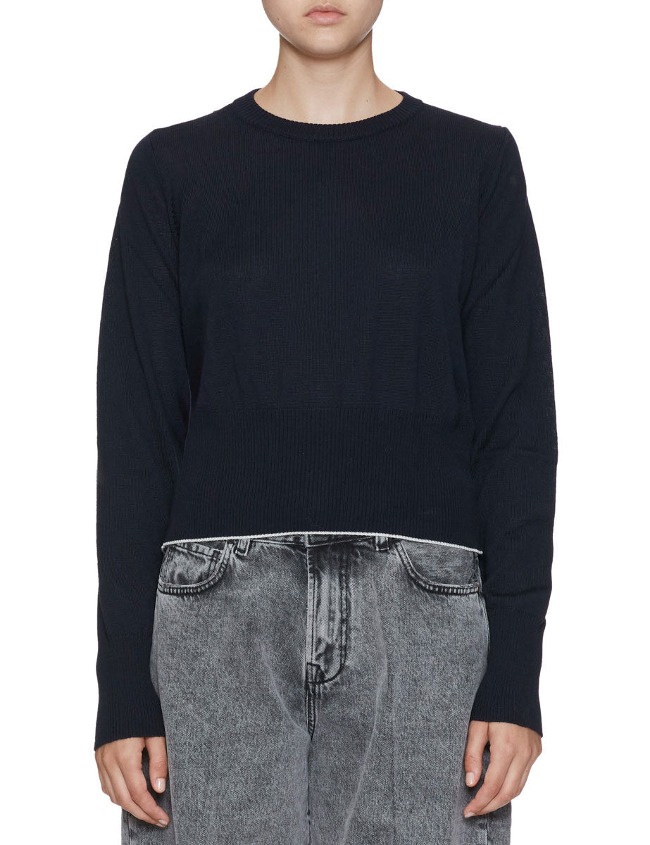 maglia girocollo contrasto navy - roberto collina - pullover