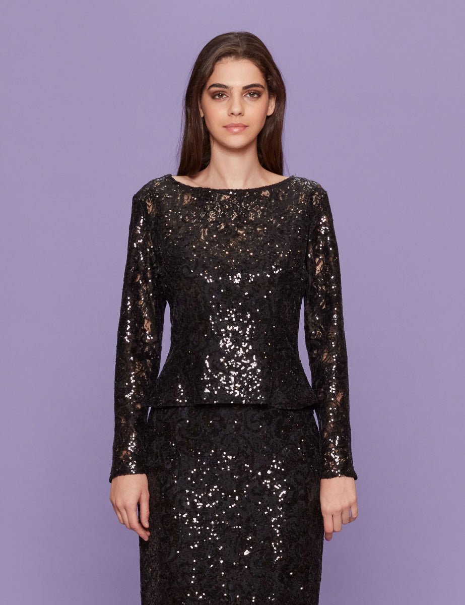 maglia pizzo paillettes nero - blufrida - maglia