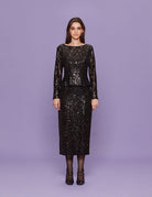 maglia pizzo paillettes nero - Frida SRL