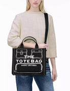 medium tote bag canvas trompe l'oeil nero - marc jacobs - shopper