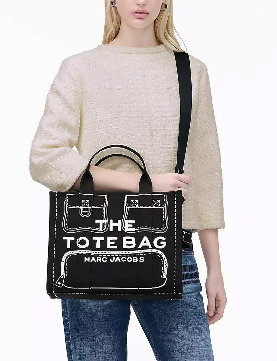 medium tote bag canvas trompe l'oeil nero - Frida SRL