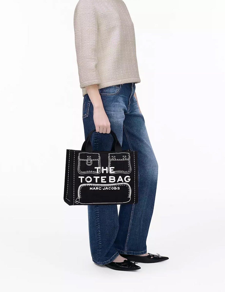 medium tote bag canvas trompe l'oeil nero - Frida SRL