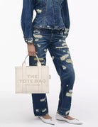 medium tote bag leather cotton silver - Frida SRL