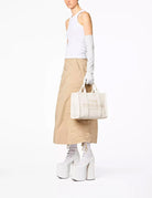 medium tote bag leather cotton silver - Frida SRL