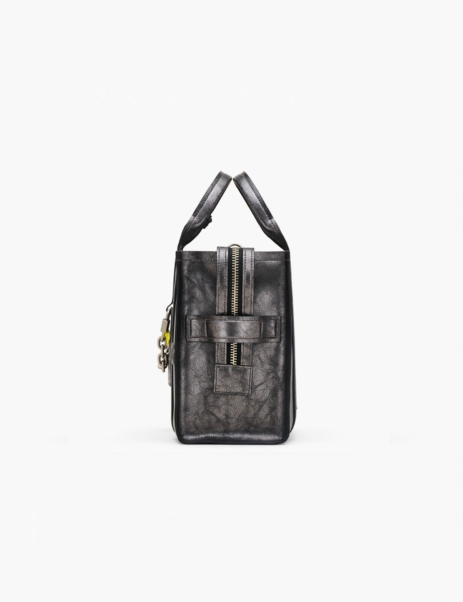 medium tote bag leather metallic dark grey - marc jacobs - shopper