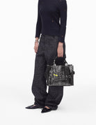 medium tote bag leather metallic dark grey - Frida SRL