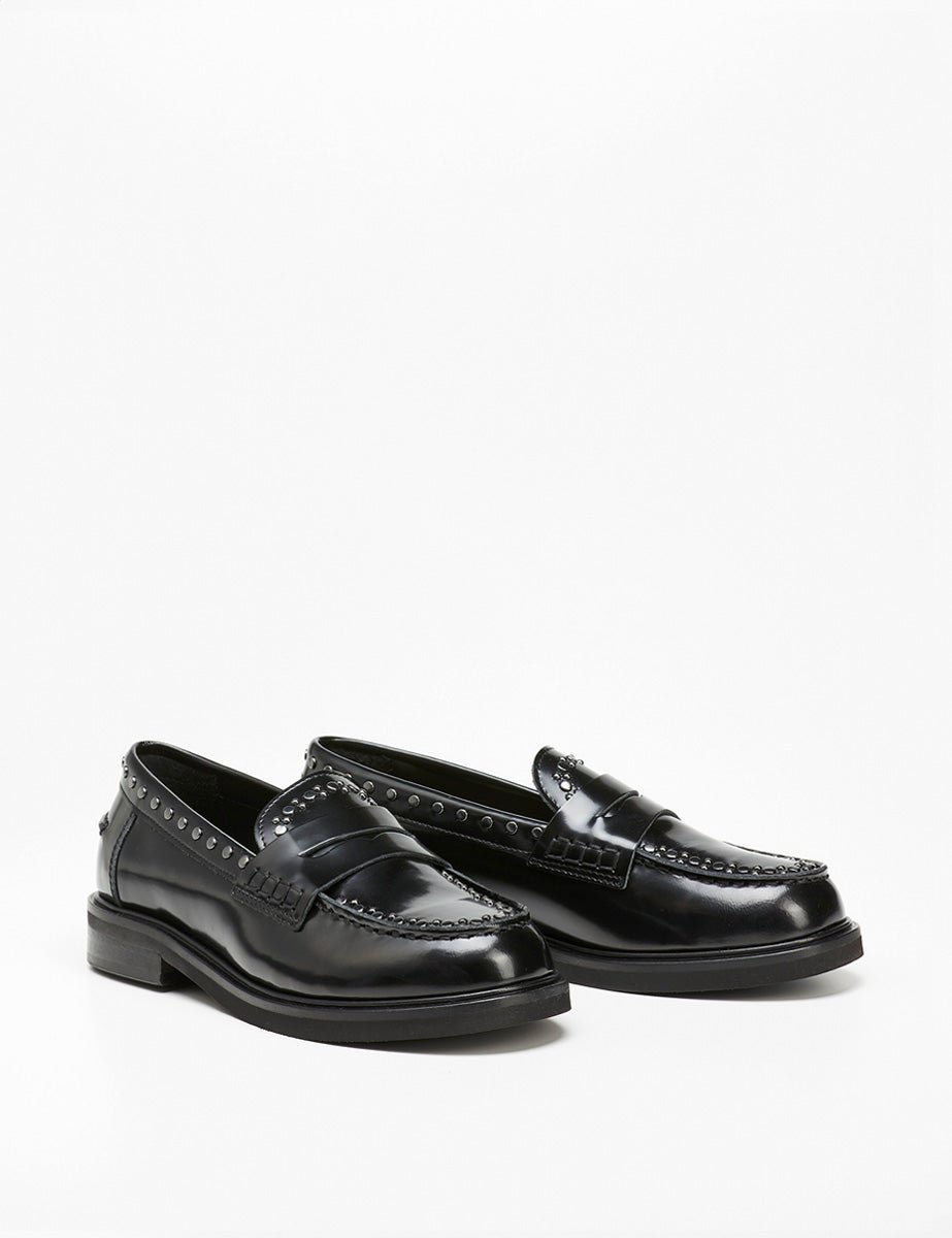 mocassino abrasivato borchiette nero - Frida SRL