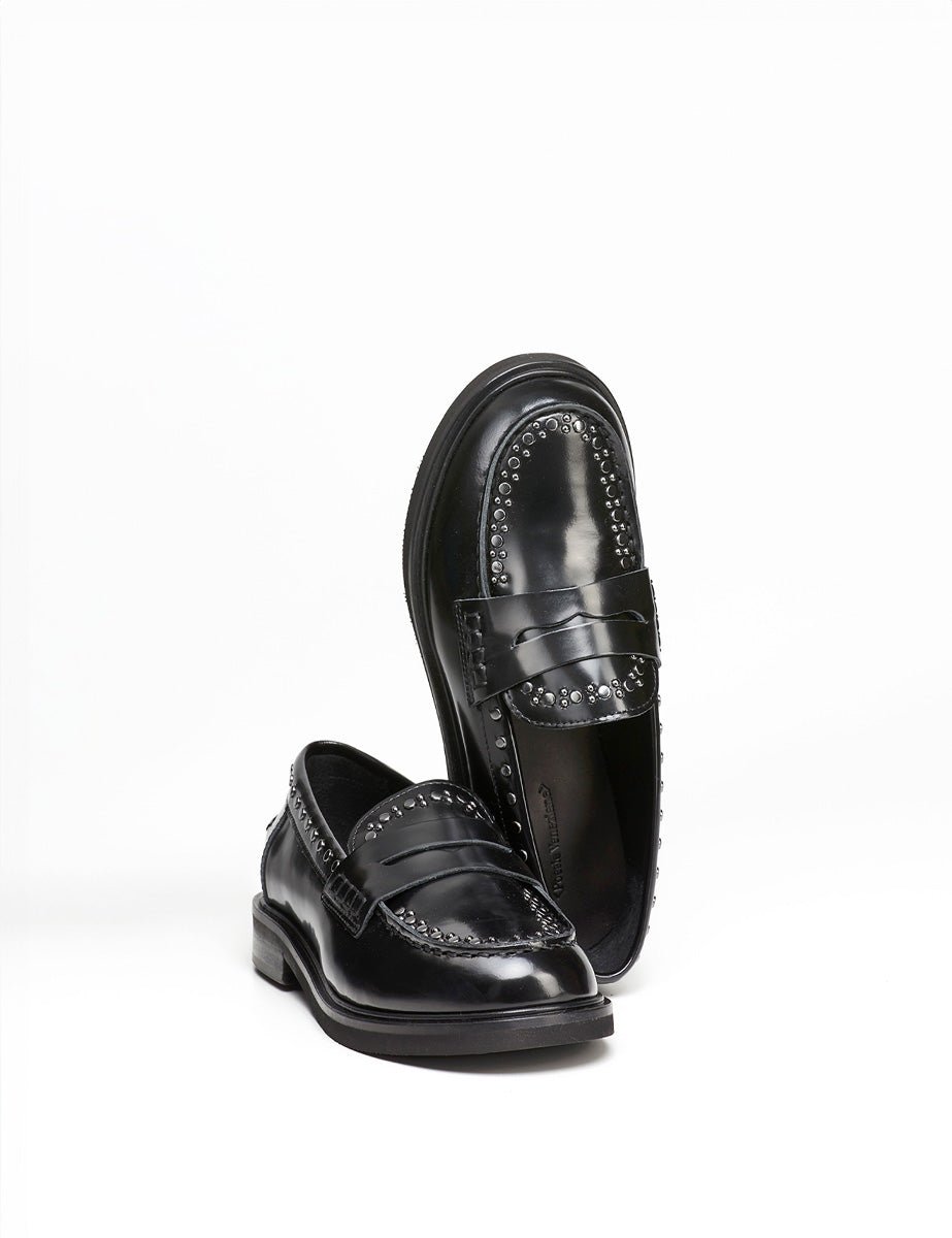 mocassino abrasivato borchiette nero - Frida SRL