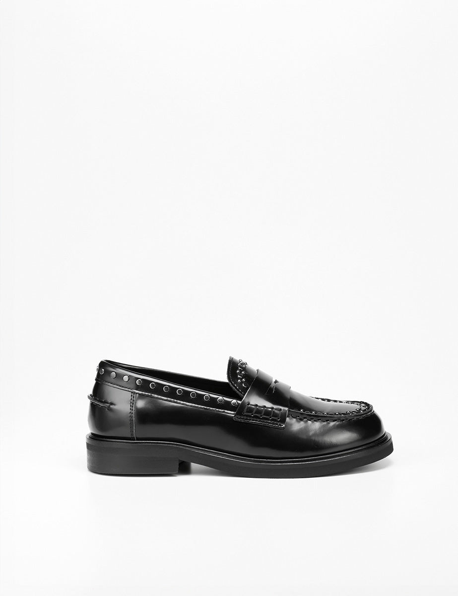 mocassino abrasivato borchiette nero - Frida SRL