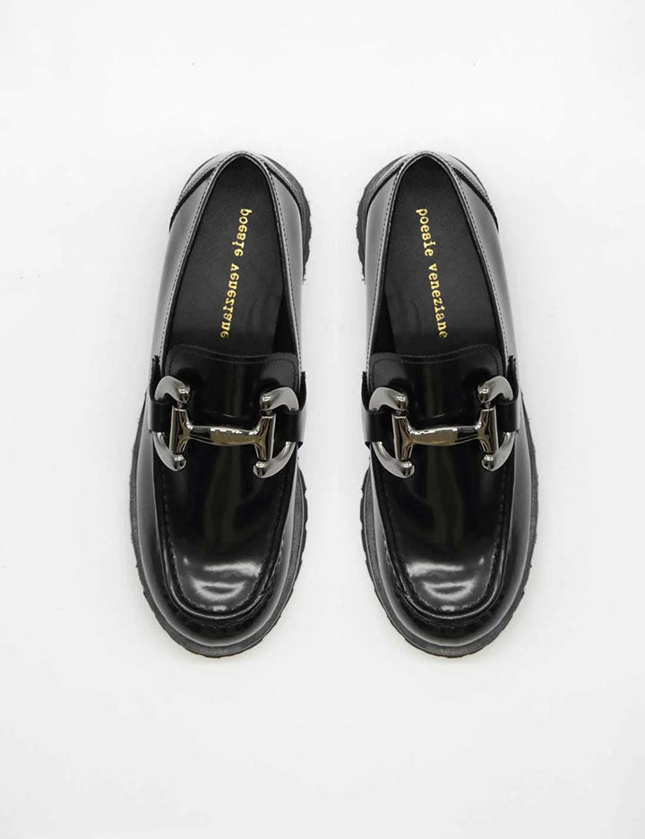 mocassino abrasivato fibbia nero - poesie veneziane - mocassino