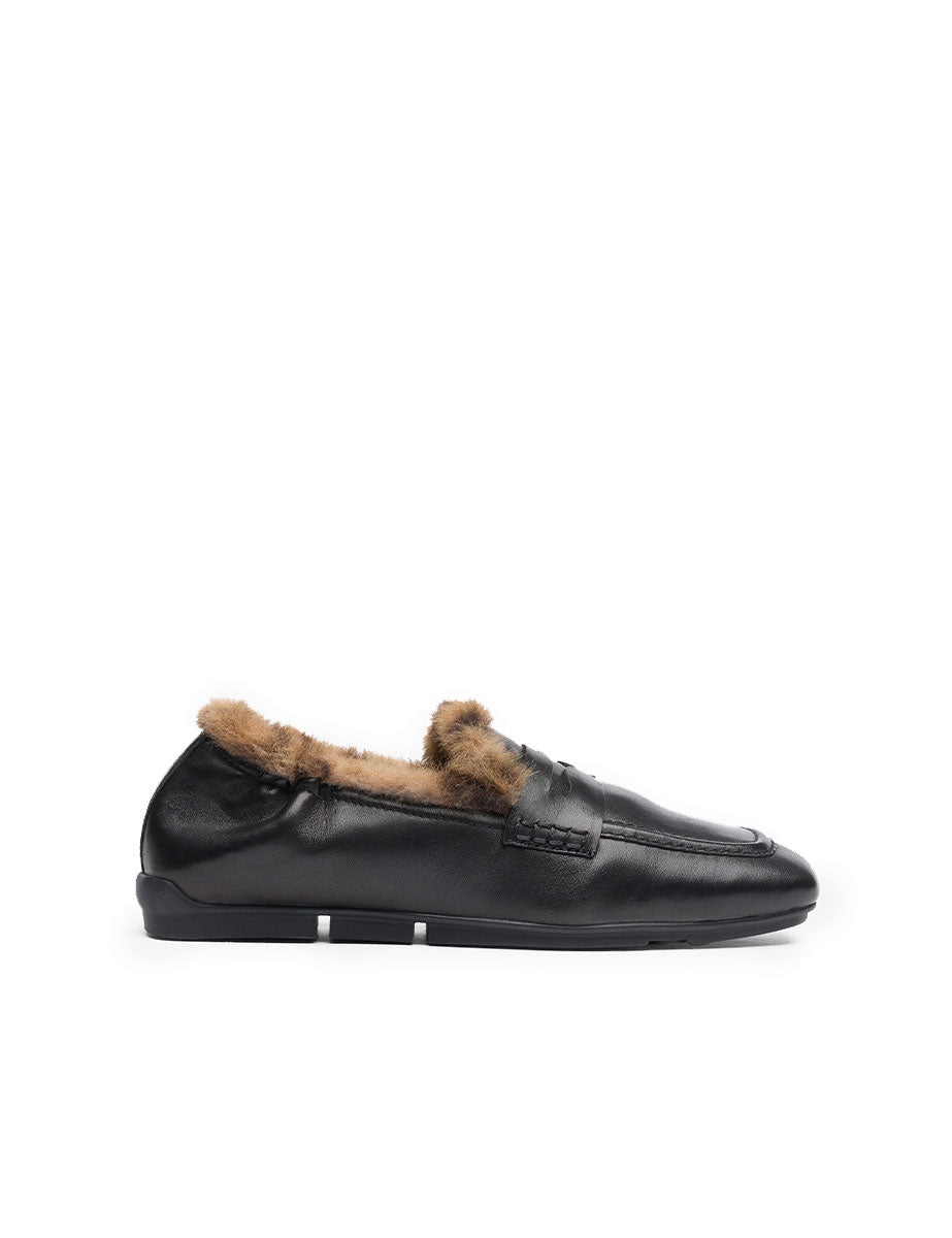 mocassino cashmere ecofur nero stampa leopardo - ash - mocassino