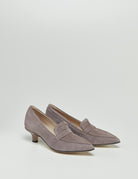 mocassino tacco camoscio lilla - Frida SRL
