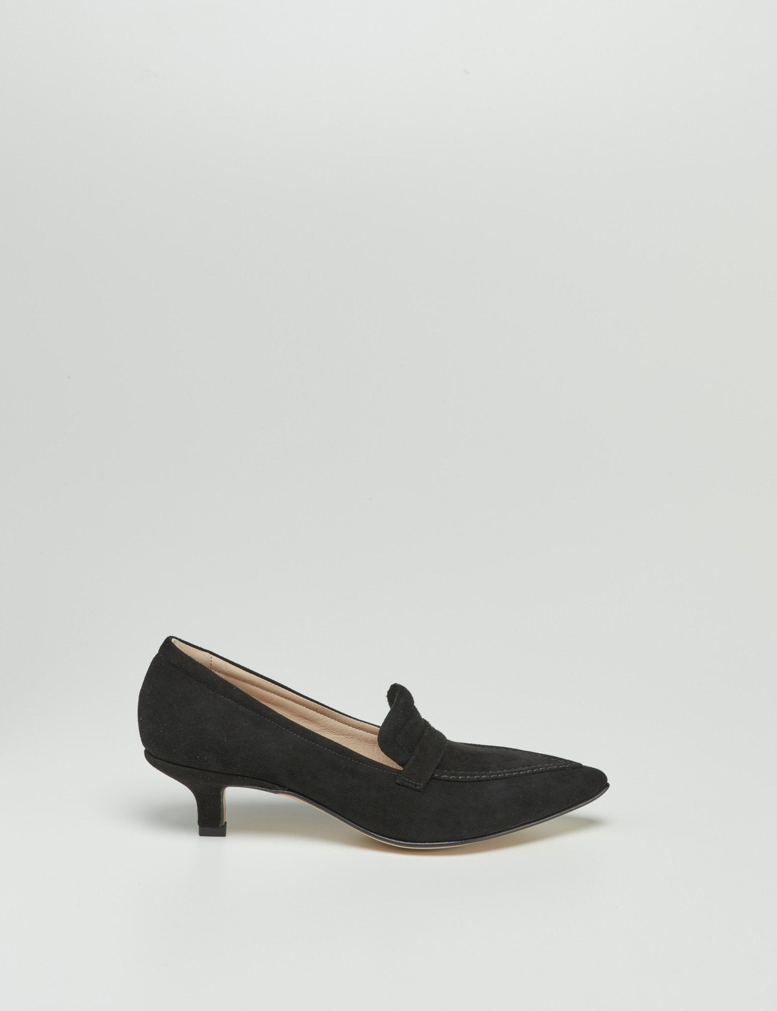 mocassino tacco camoscio nero - Frida SRL
