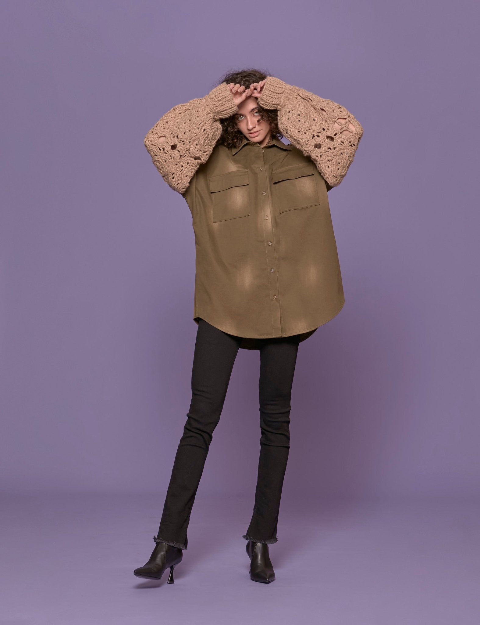 overshirt maniche crochet fiore - tu lize - giacca