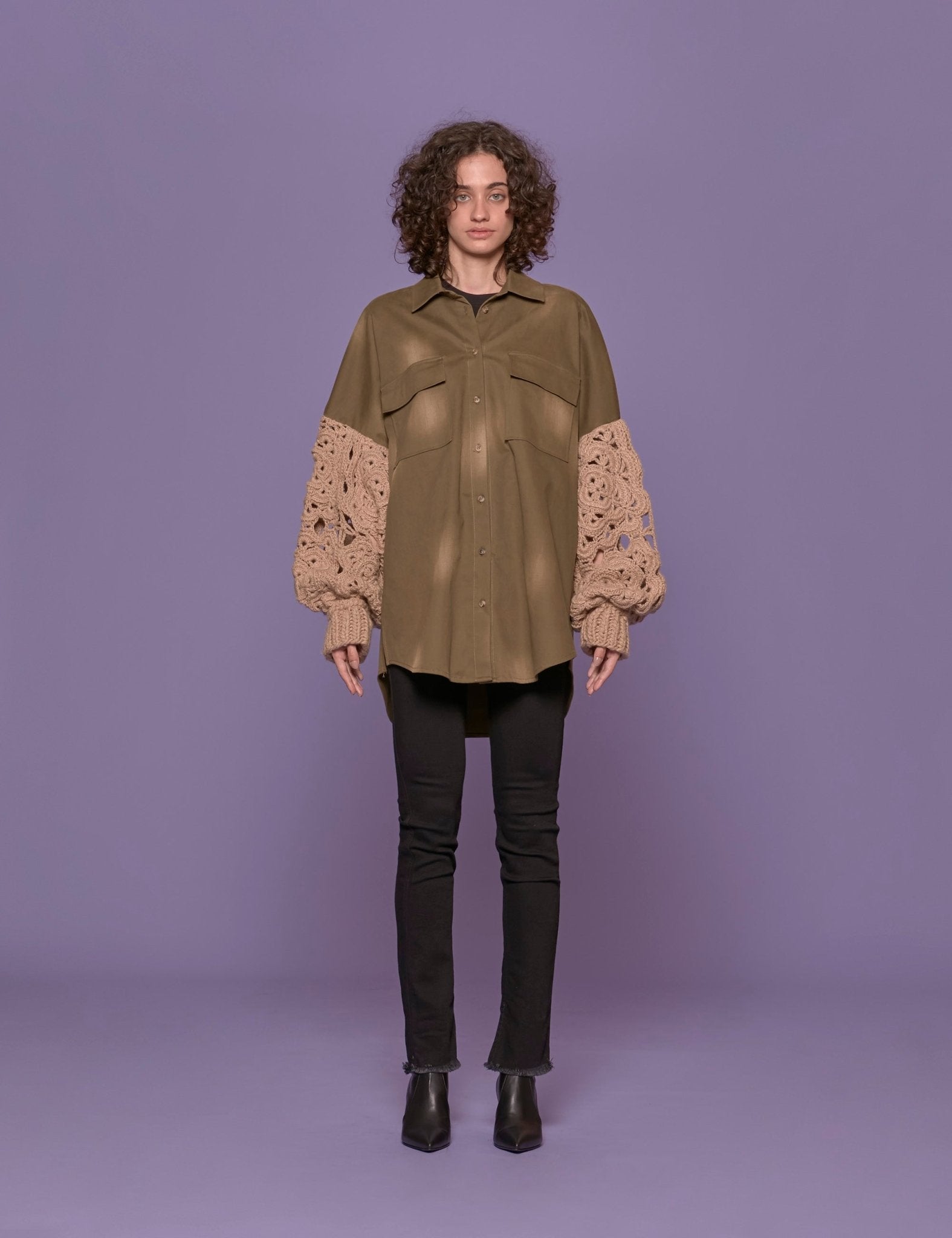 overshirt maniche crochet fiore - tu lize - giacca