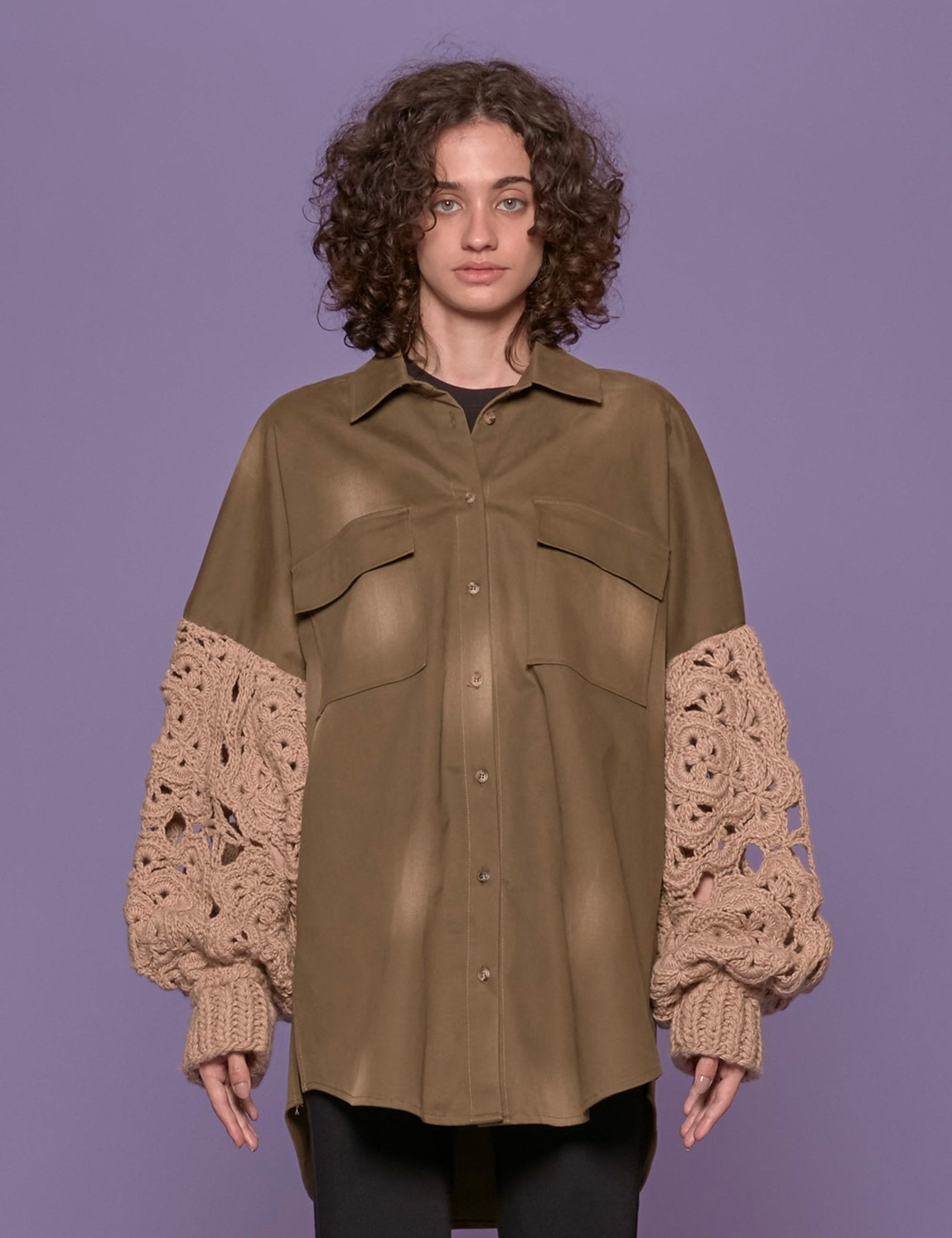 overshirt maniche crochet fiore - tu lize - giacca