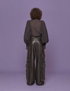 pantacargo pelle nero - fermas club - pantalone