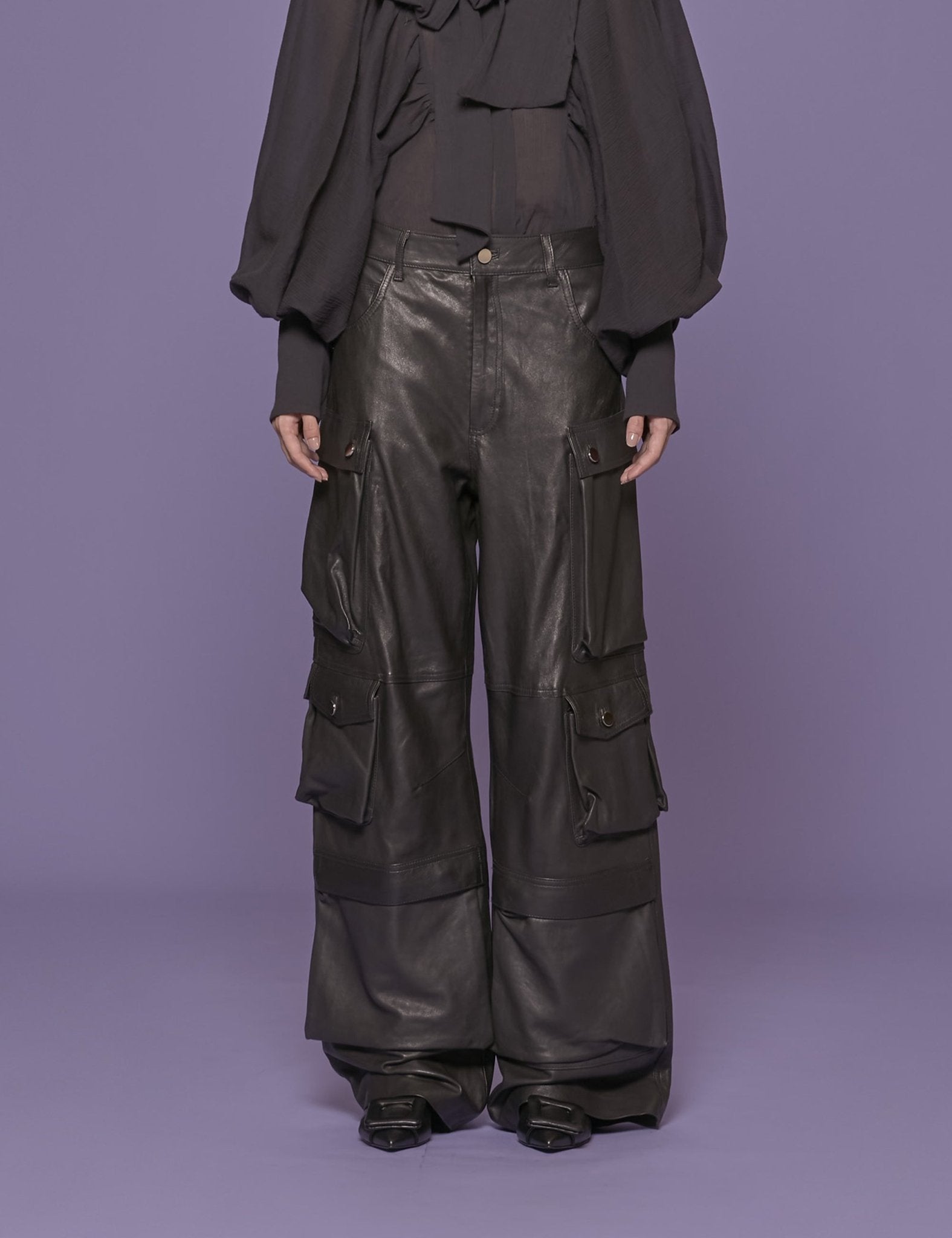 pantacargo pelle nero - fermas club - pantalone