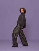 pantacargo pelle nero - fermas club - pantalone