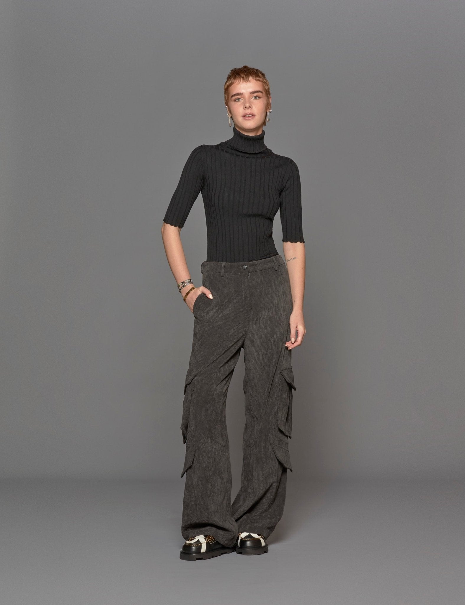 pantacargo tasconi velluto grigio - blufrida - pantalone