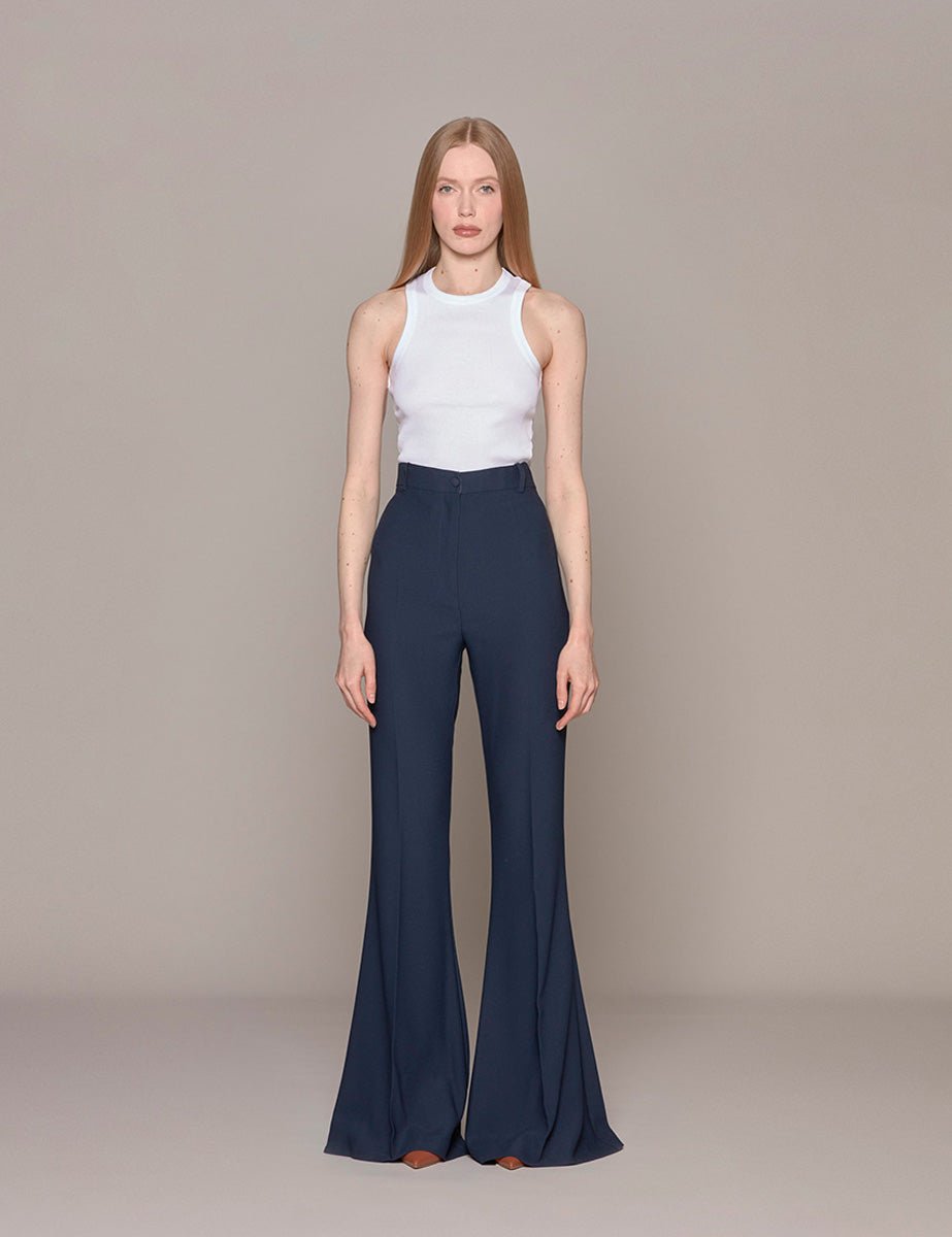 pantalone classico flare navy - hebe studio - pantalone
