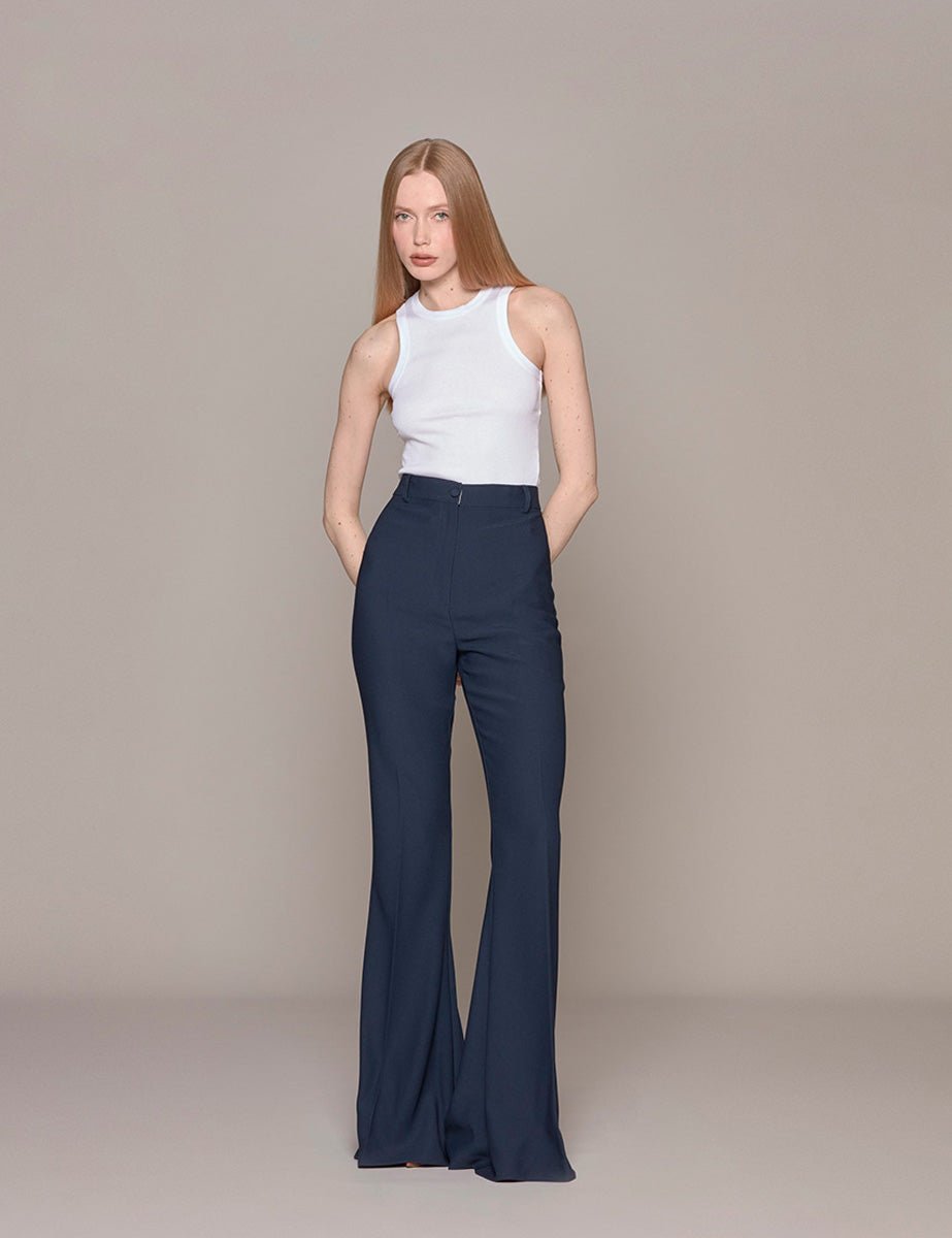 pantalone classico flare navy - hebe studio - pantalone