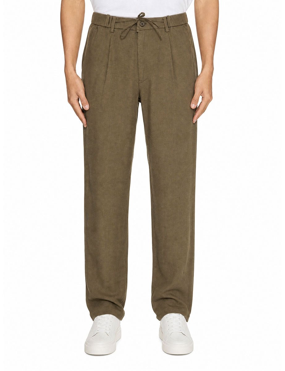 pantalone coulisse lino dusty olive - alley docks - pantalone casual