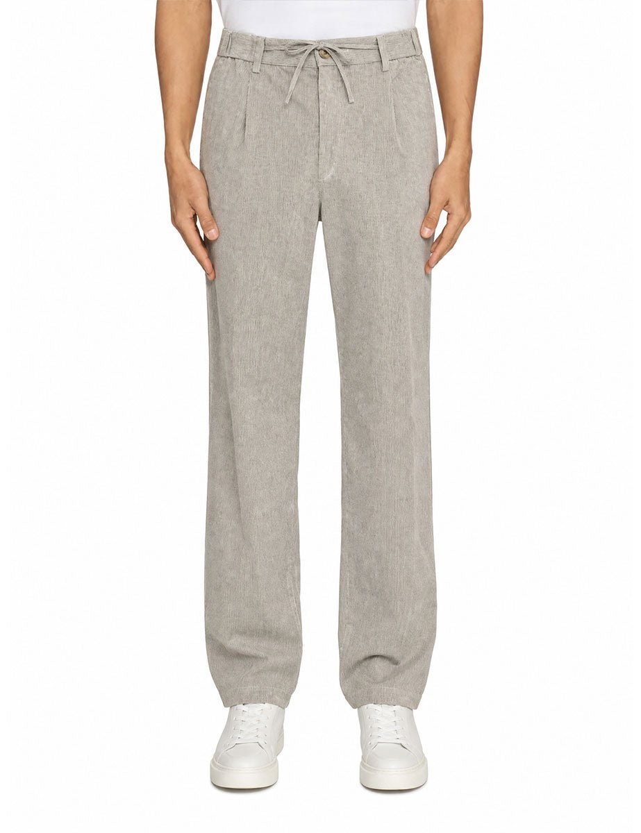 pantalone coulisse righe lino cotone olive green - alley docks - pantalone casual