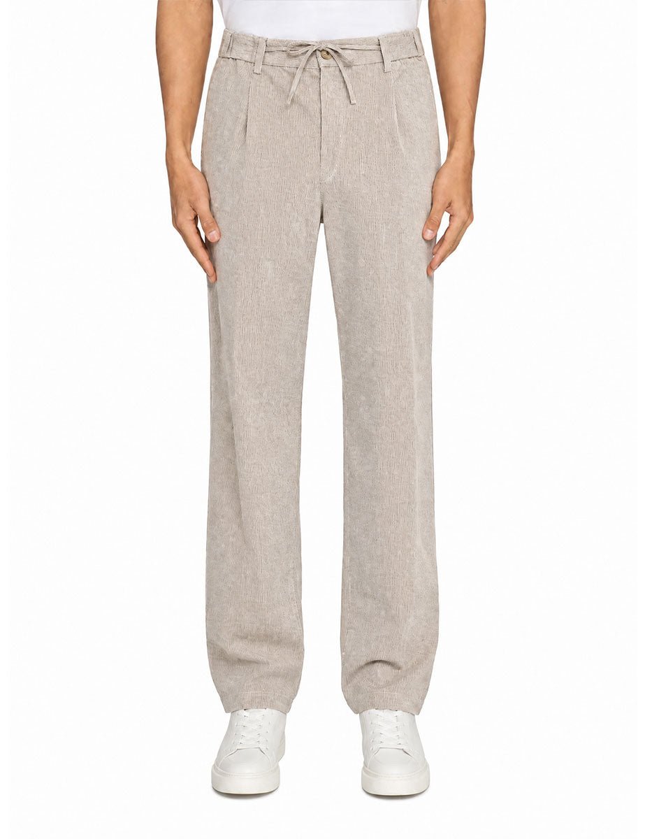 pantalone coulisse righe lino cotone tabacco - alley docks - pantalone casual