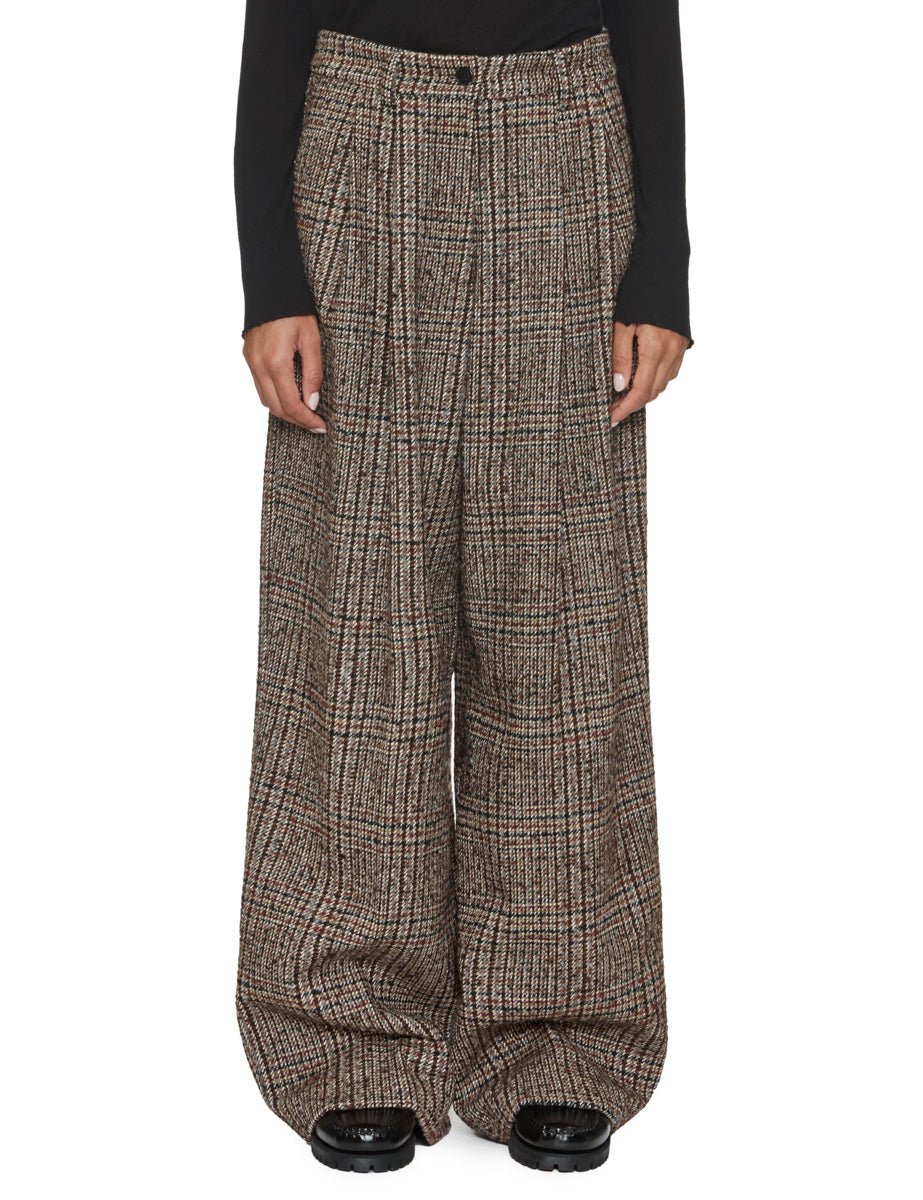 pantalone doppia pinces tartan marrone - blufrida - pantalone