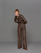 pantalone dritto ecopelle caffe - blufrida - pantalone