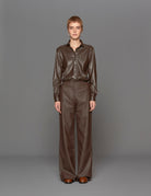 pantalone dritto ecopelle caffe - blufrida - pantalone