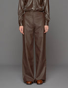 pantalone dritto ecopelle caffe - blufrida - pantalone