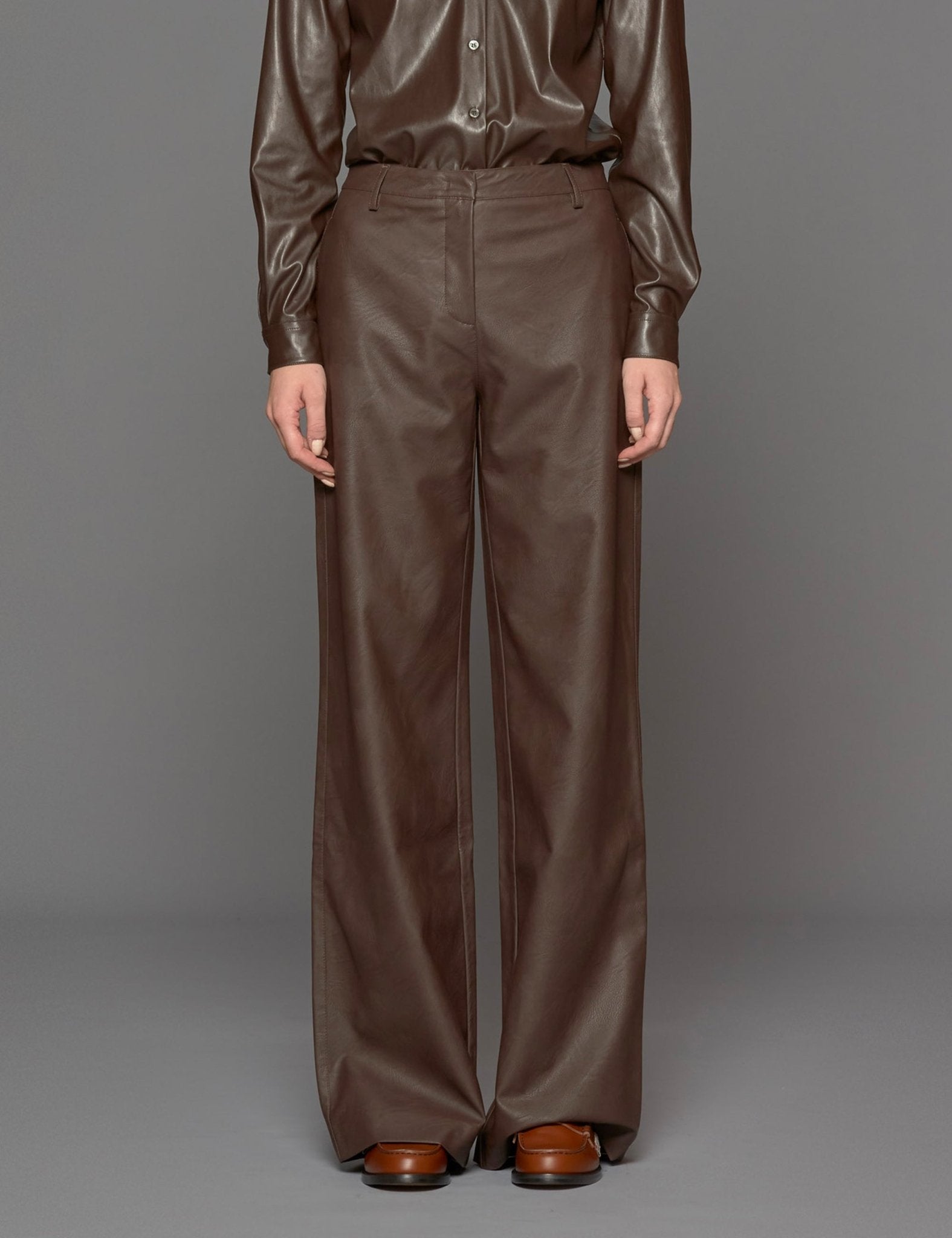 pantalone dritto ecopelle caffe - blufrida - pantalone