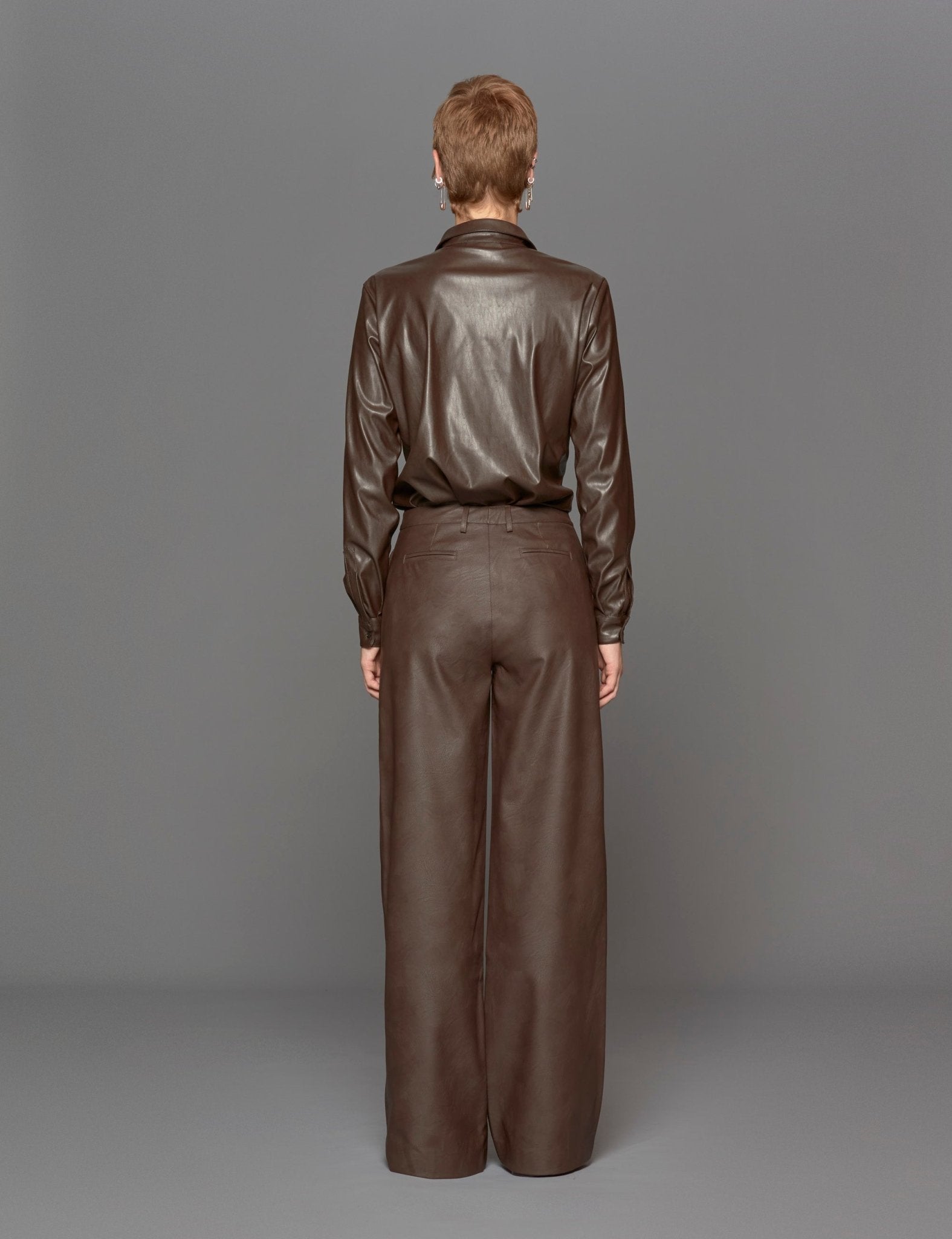 pantalone dritto ecopelle caffe - blufrida - pantalone