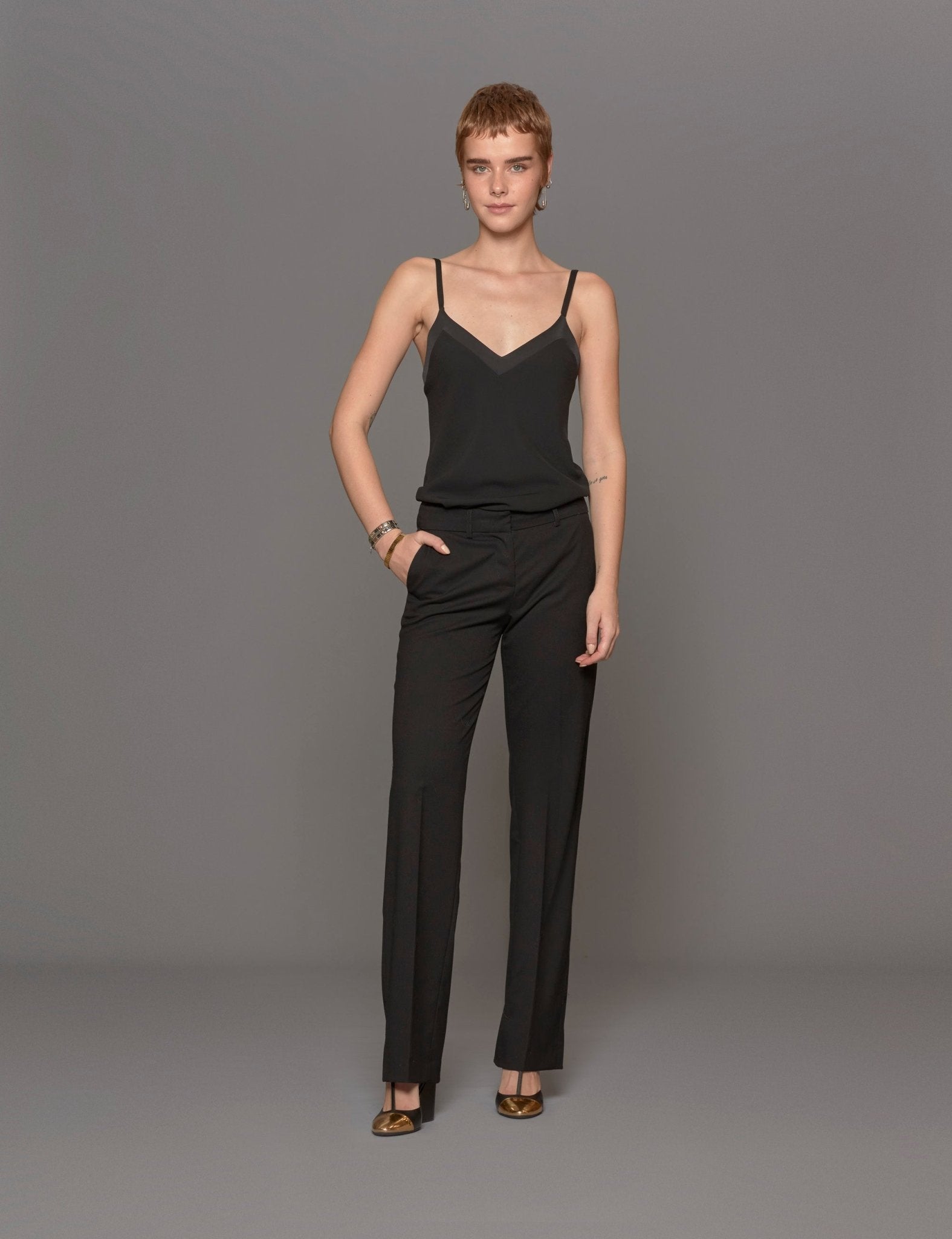 pantalone dritto flanella nero - blufrida - pantalone